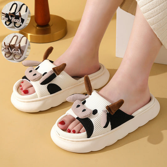 Cute Cartoon Cow Slippers Linen Non-slip Shoes Indoor Garden Home Slippers